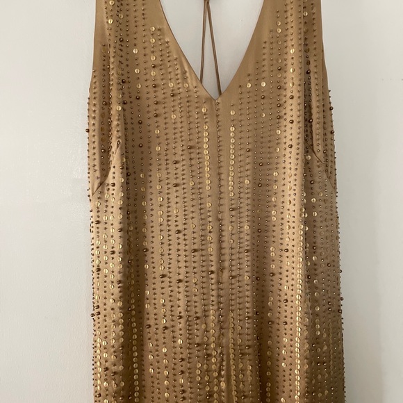 Nwot Ombré Beaded Sequin Silk Gown Long size 6Champagne W/Slit & Kick Pleat - Picture 7 of 9